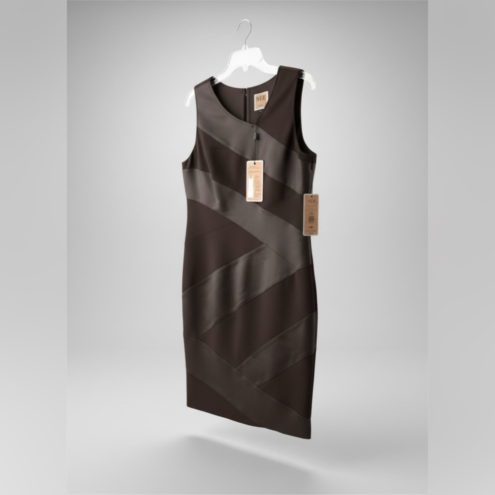 NWT NUE by Shani Black Midi Dress – Sleek Panel Sheath Cocktail Size 12